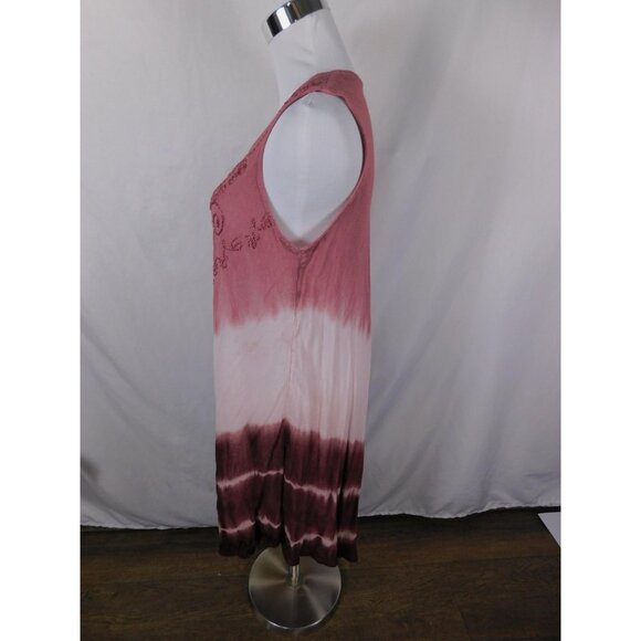 Seven Islands New York Dress Womens 2X Pink Burgundy Tie Dye Embroidered Rayon - Picture 5 of 12
